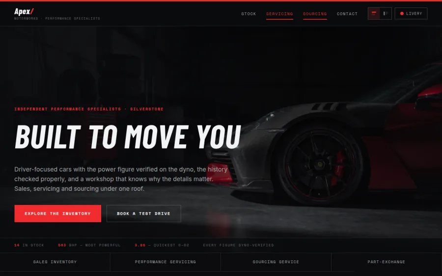 Apex Motorworks homepage preview